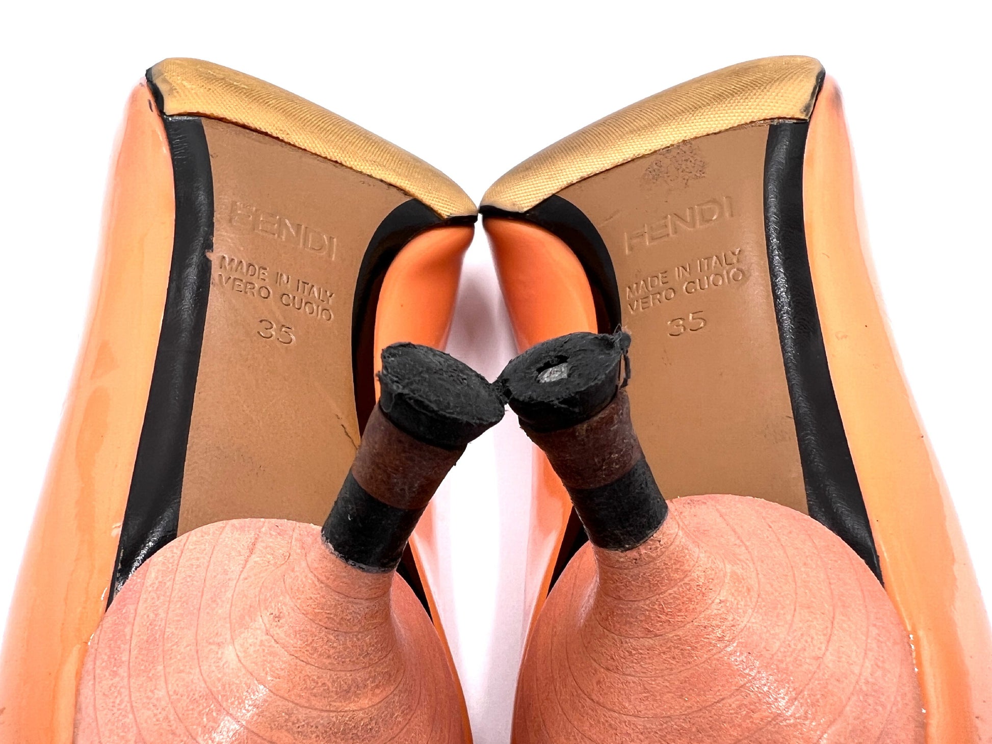 FENDI Enamel High Heel Pumps, Pink Beige, Size 35