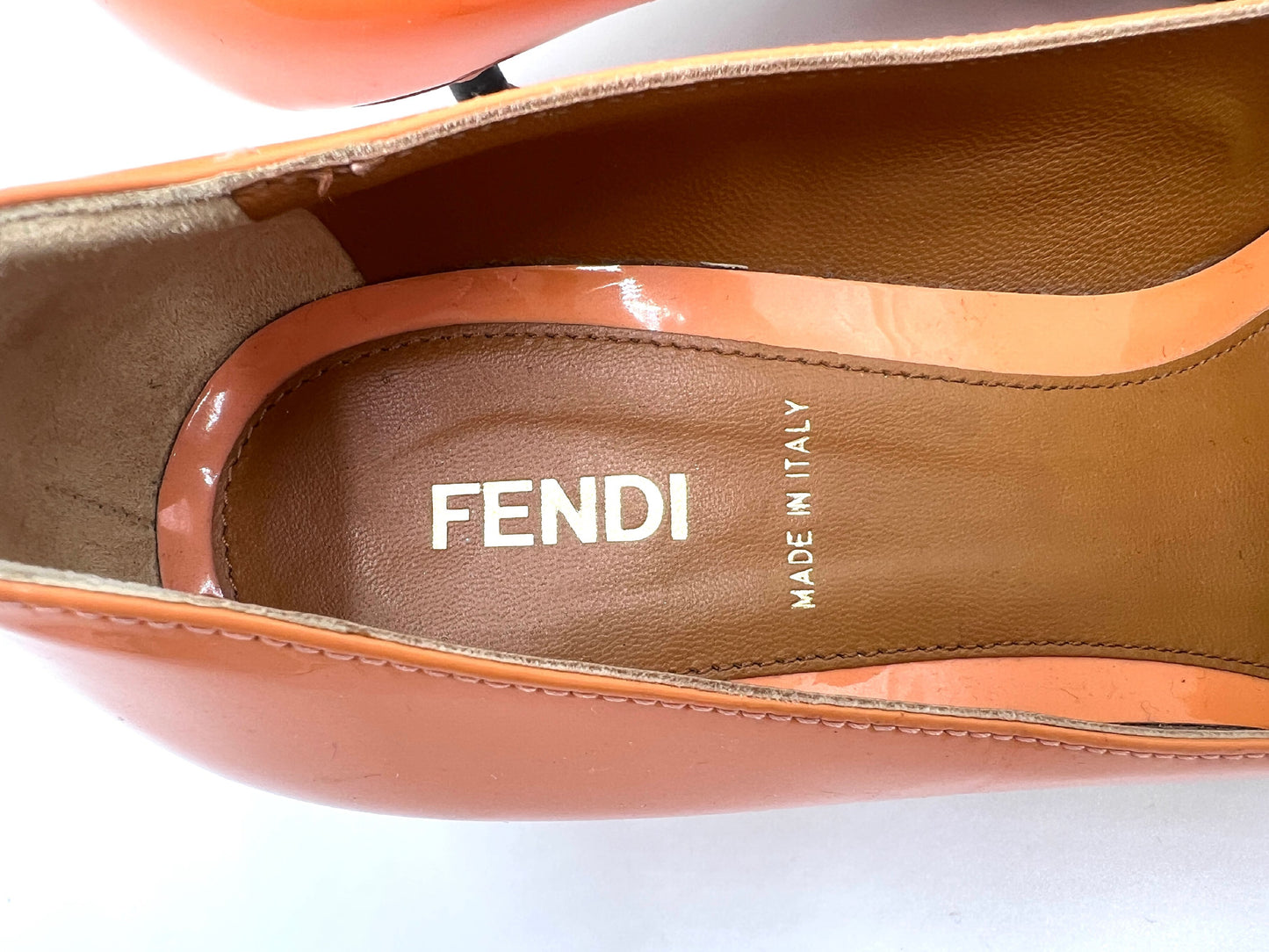 FENDI Enamel High Heel Pumps, Pink Beige, Size 35