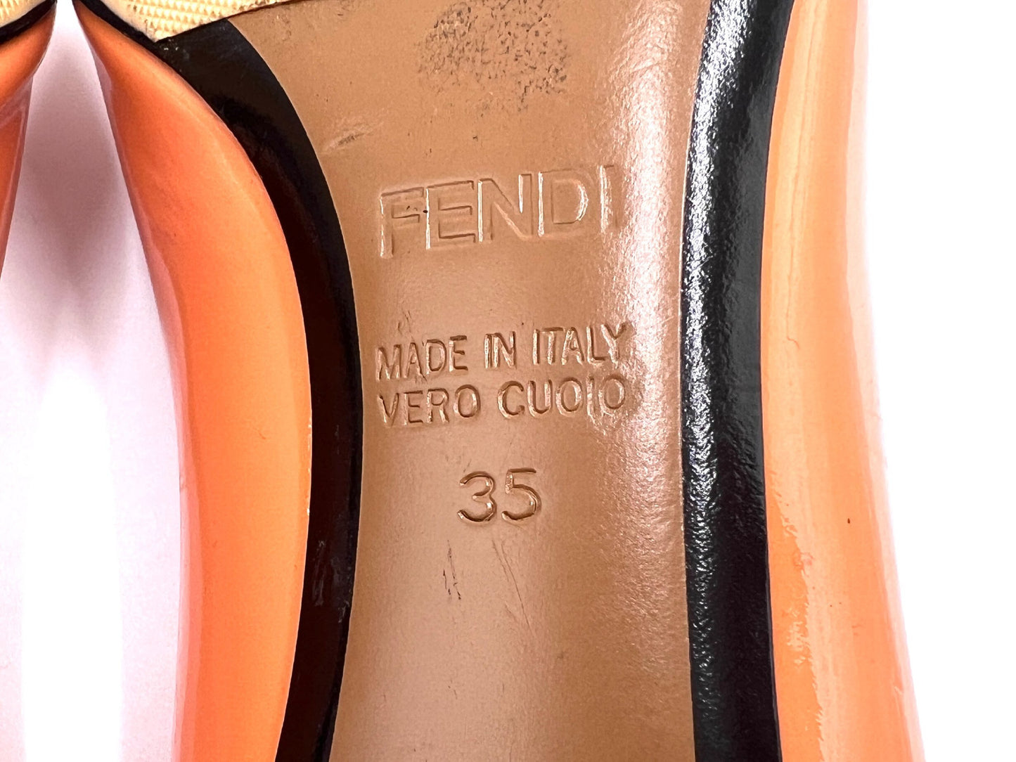 FENDI Enamel High Heel Pumps, Pink Beige, Size 35