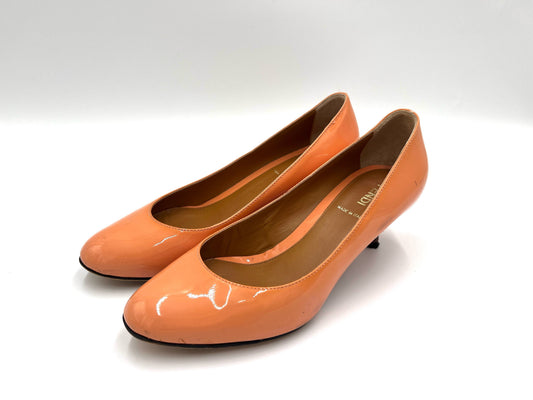 FENDI Enamel High Heel Pumps, Pink Beige, Size 35