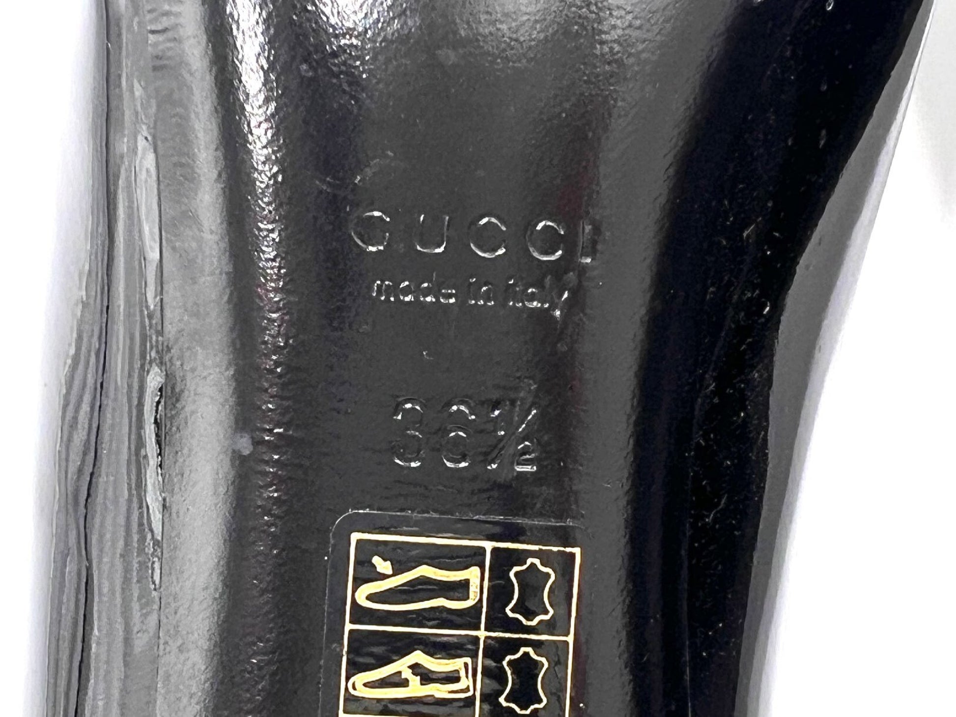 GUCCI 247696 Studded Chunky Heel Patent Leather Pumps in Black, Size 36 1/2