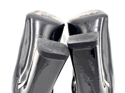 GUCCI 247696 Studded Chunky Heel Patent Leather Pumps in Black, Size 36 1/2