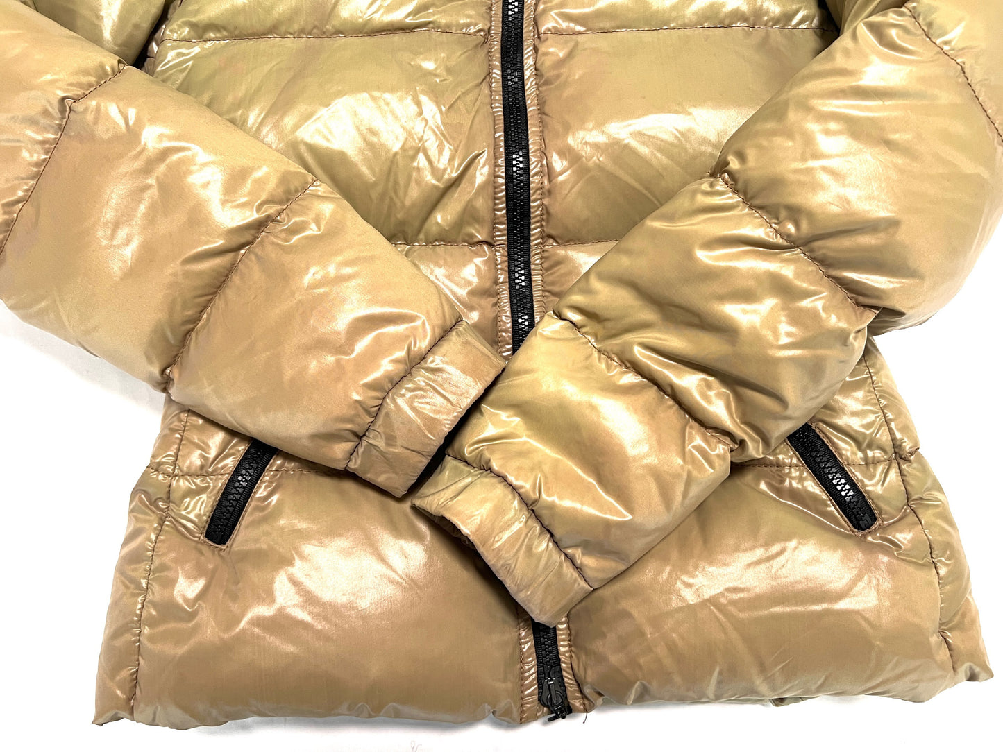 MONCLER BADIA Large Logo Down Jacket, Beige, Size 00