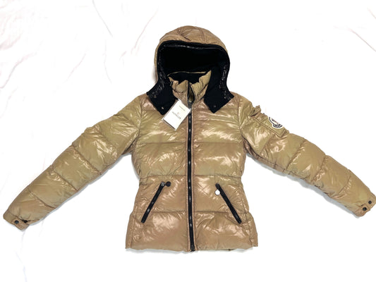 MONCLER BADIA Large Logo Down Jacket, Beige, Size 00