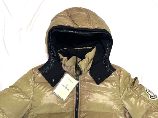 MONCLER BADIA Large Logo Down Jacket, Beige, Size 00