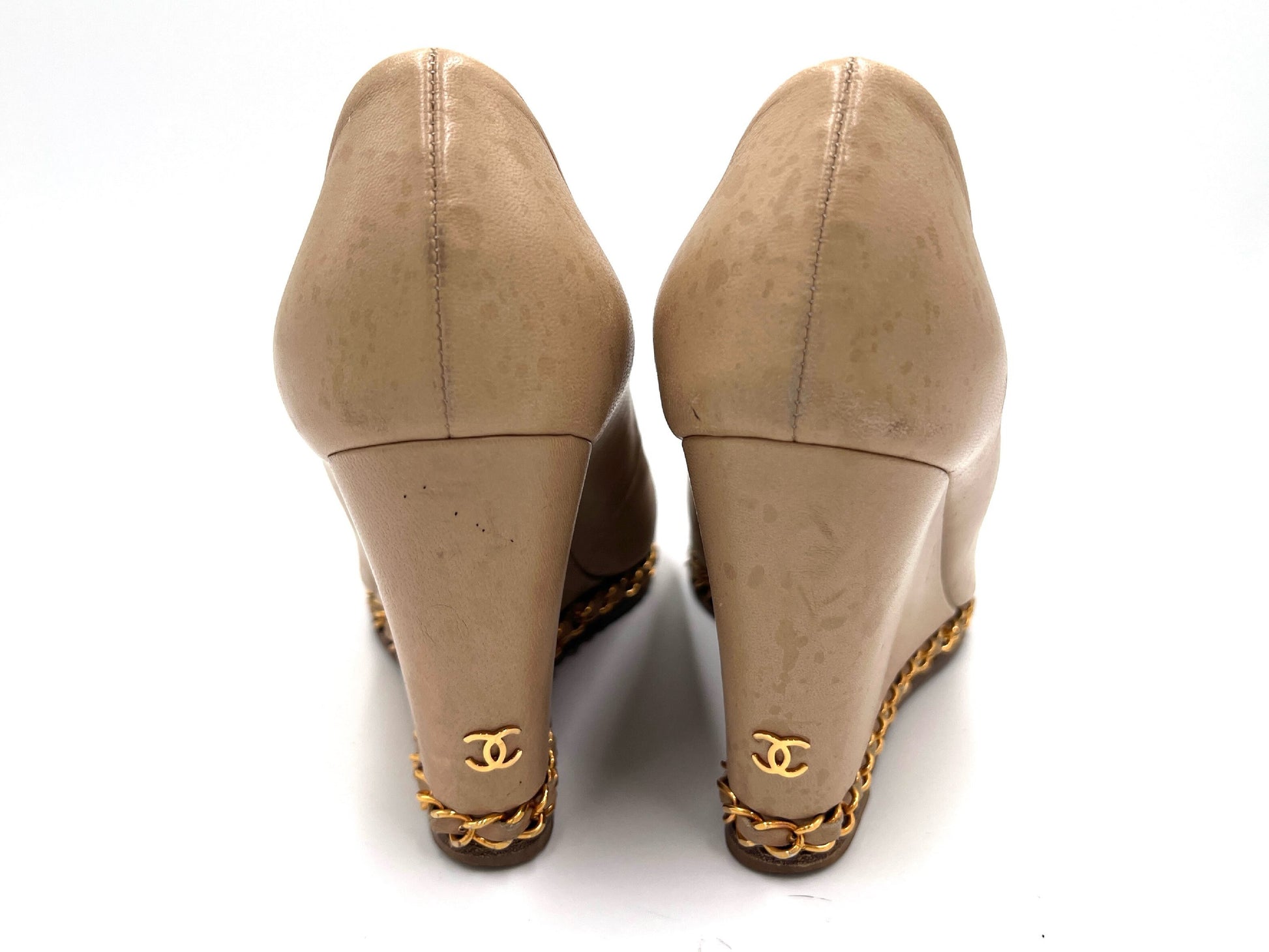  CHANEL D G27768 Wedge Sole Open Toe Beige Size 36 1/2 Sandals