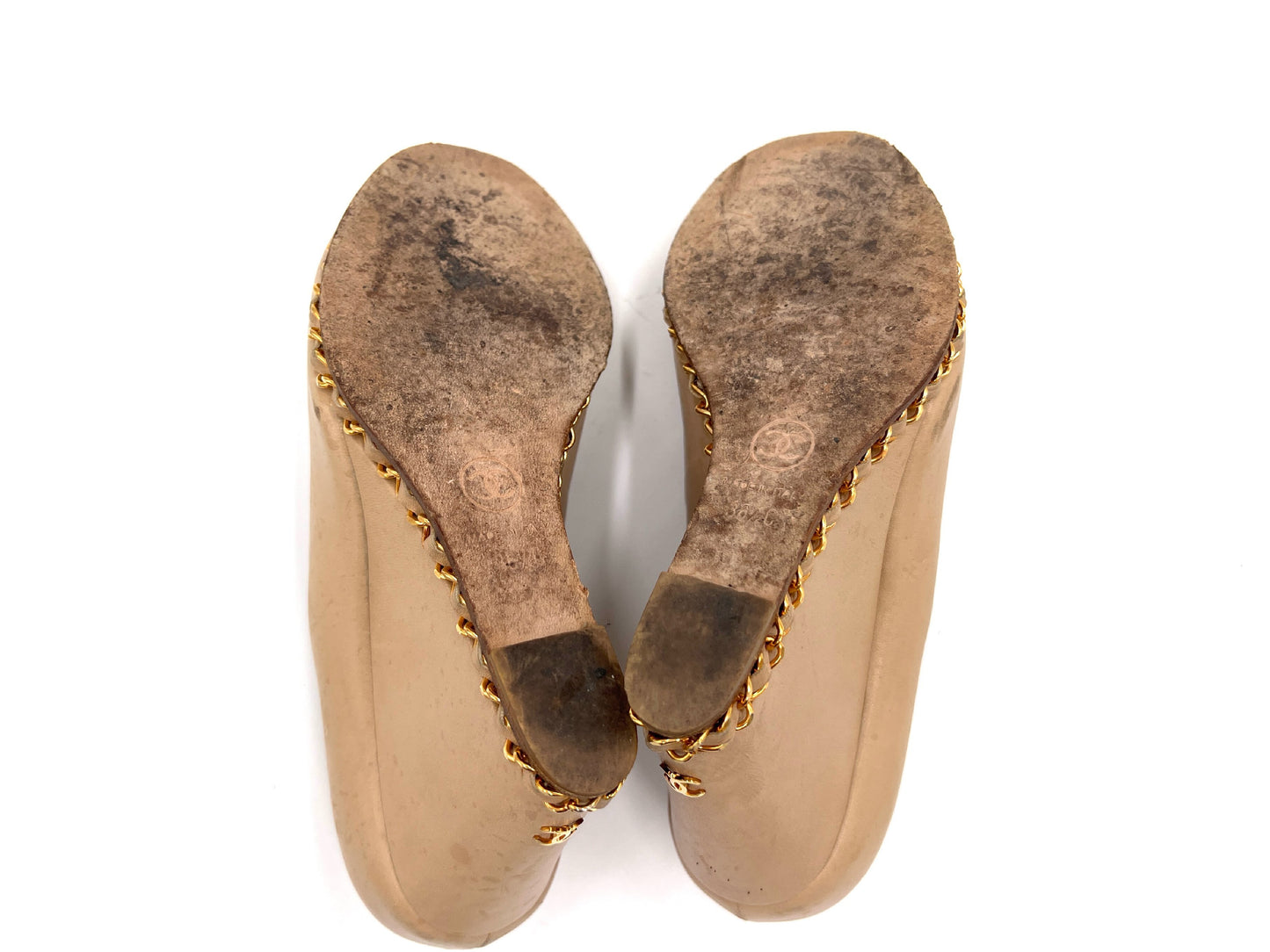 CHANEL D G27768 Wedge Sole Open Toe Beige Size 36 1/2 Sandals
