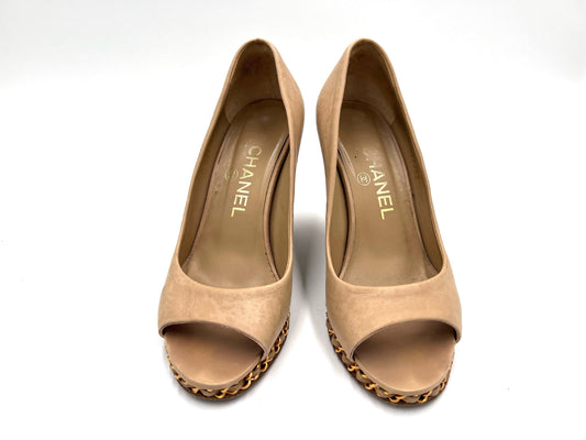  CHANEL D G27768 Wedge Sole Open Toe Beige Size 36 1/2 Sandals