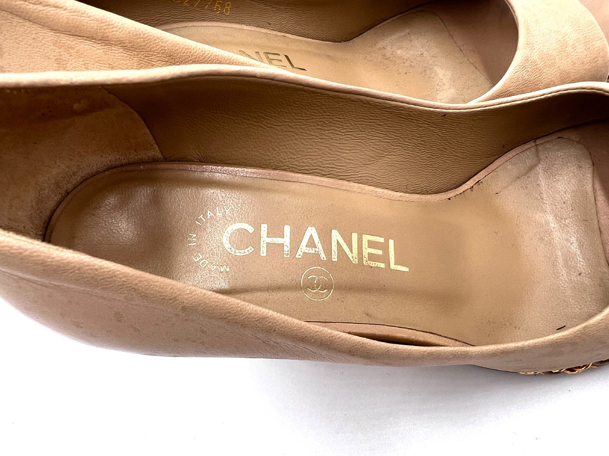  CHANEL D G27768 Wedge Sole Open Toe Beige Size 36 1/2 Sandals