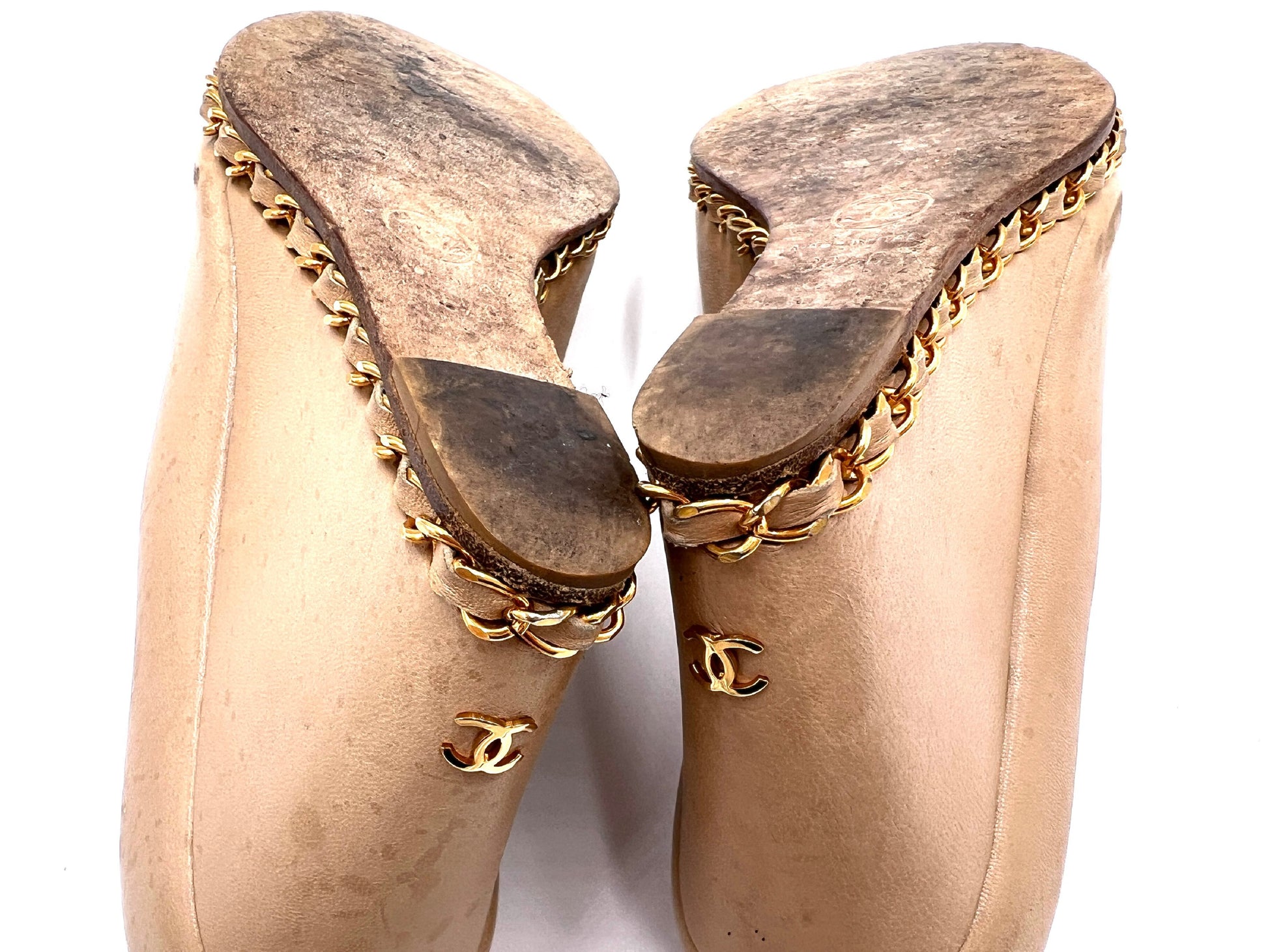  CHANEL D G27768 Wedge Sole Open Toe Beige Size 36 1/2 Sandals