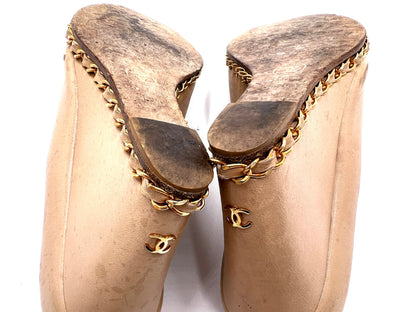  CHANEL D G27768 Wedge Sole Open Toe Beige Size 36 1/2 Sandals