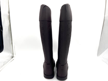 GUCCI Rubber GG Pattern Rain Boots, Dark Brown, Size 37
