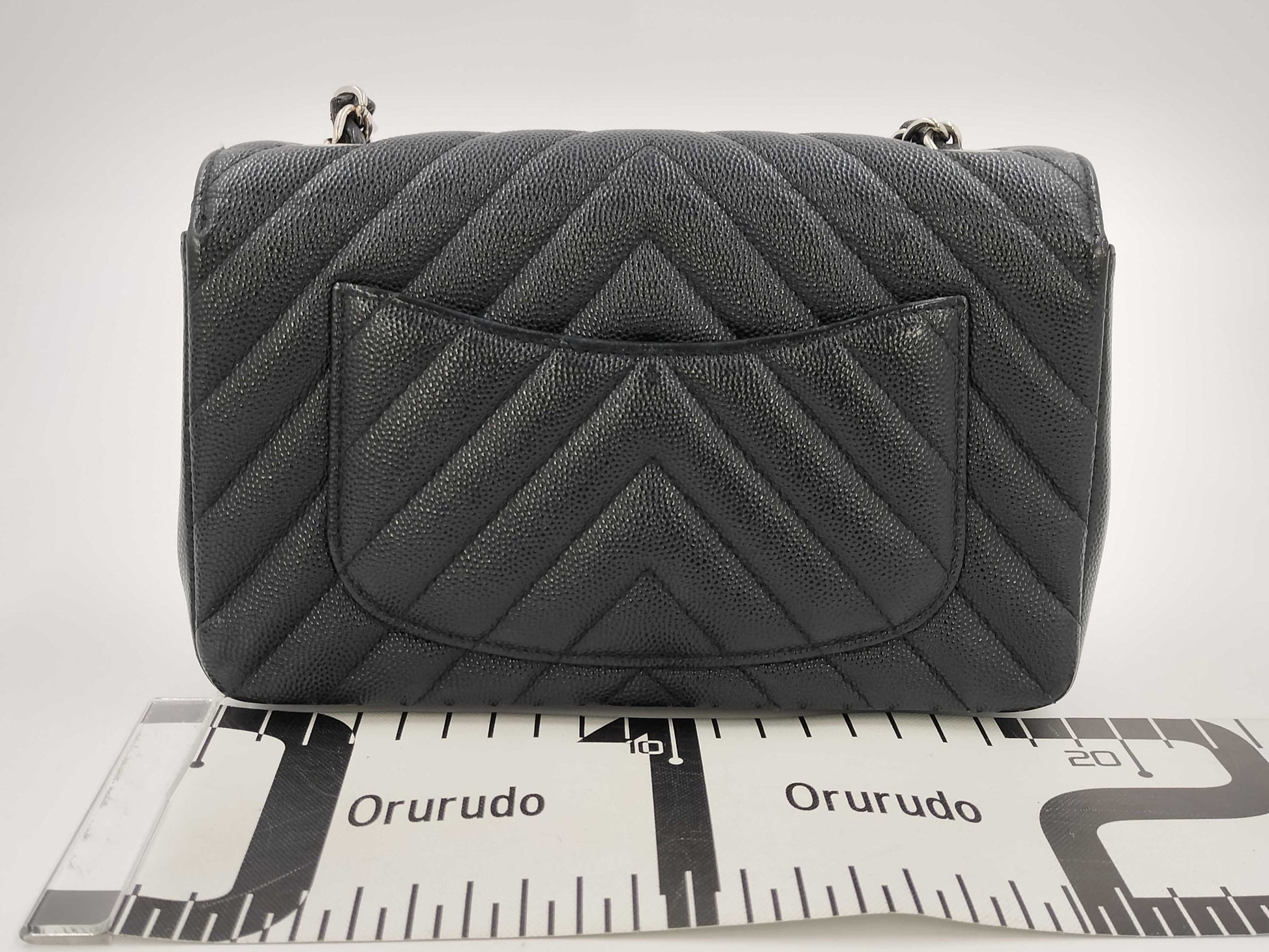 CHANEL Mini Matelasse V-Stitch Chevron Black G Hardware G Card Shoulder Bag