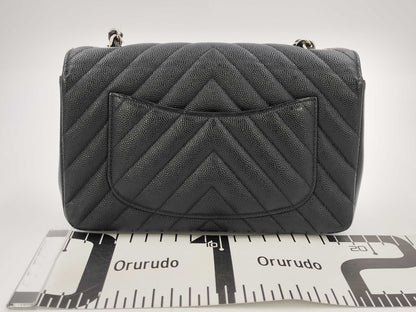 CHANEL Mini Matelasse V-Stitch Chevron Black G Hardware G Card Shoulder Bag
