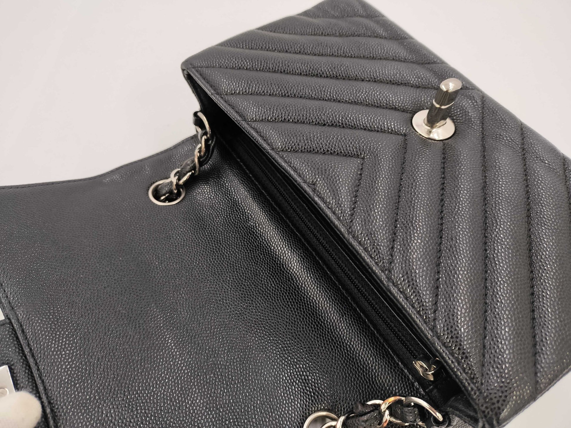 CHANEL Mini Matelasse V-Stitch Chevron Black G Hardware G Card Shoulder Bag