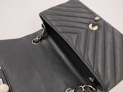 CHANEL Mini Matelasse V-Stitch Chevron Black G Hardware G Card Shoulder Bag
