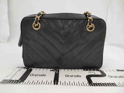 CHANEL Chevron Caviar Leather Chain Shoulder Bag in Black with Gold Hardware, 6877469, No. 6