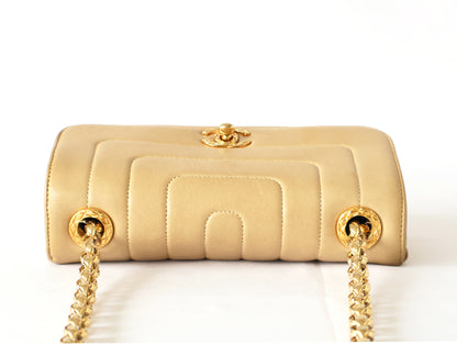 CHANEL Mademoiselle 19 Beige Lambskin Beaded Chain Shoulder Bag with Seal