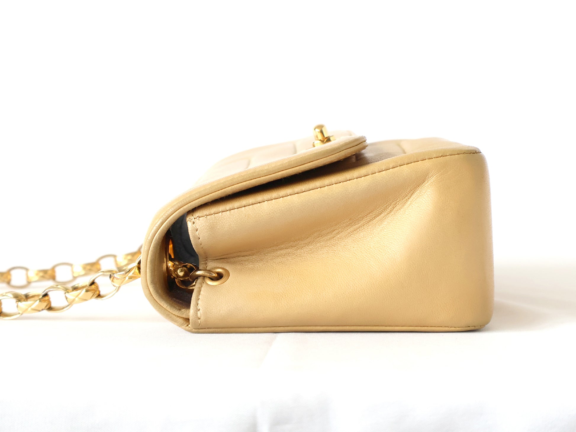 CHANEL Mademoiselle 19 Beige Lambskin Beaded Chain Shoulder Bag with Seal