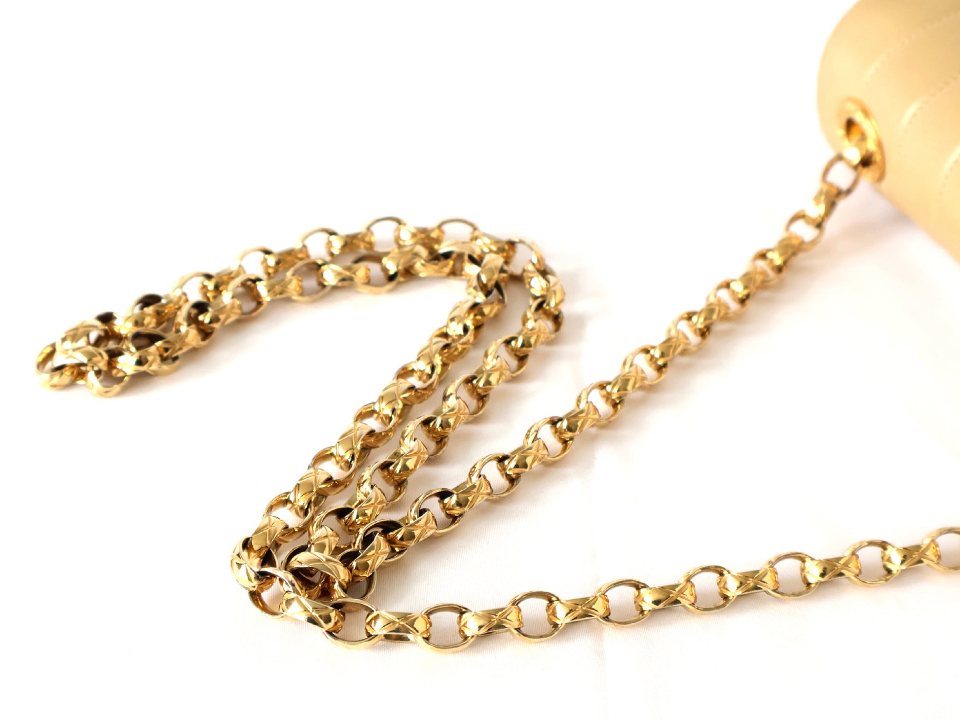 CHANEL Mademoiselle 19 Beige Lambskin Beaded Chain Shoulder Bag with Seal