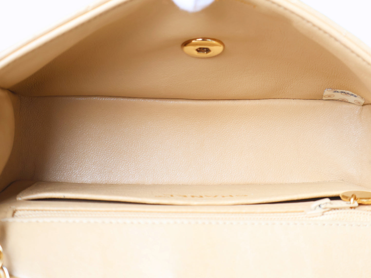 CHANEL Mademoiselle 19 Beige Lambskin Beaded Chain Shoulder Bag with Seal