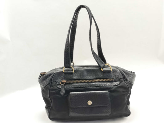 PRADA PRADA Prada Shoulder Bag Handbag Leather and Nylon Black with Triangle Logo and White Tag