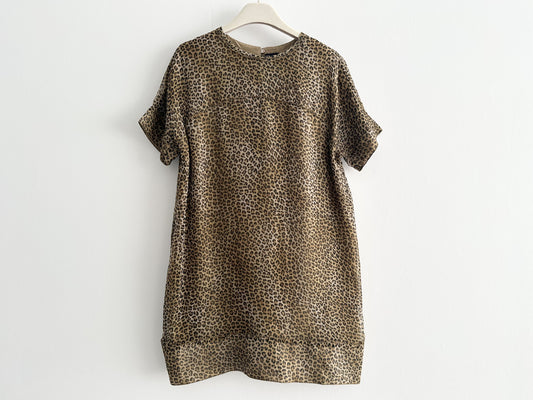 Drawer Leopard Print Silk Blouse, Size 36, Tops