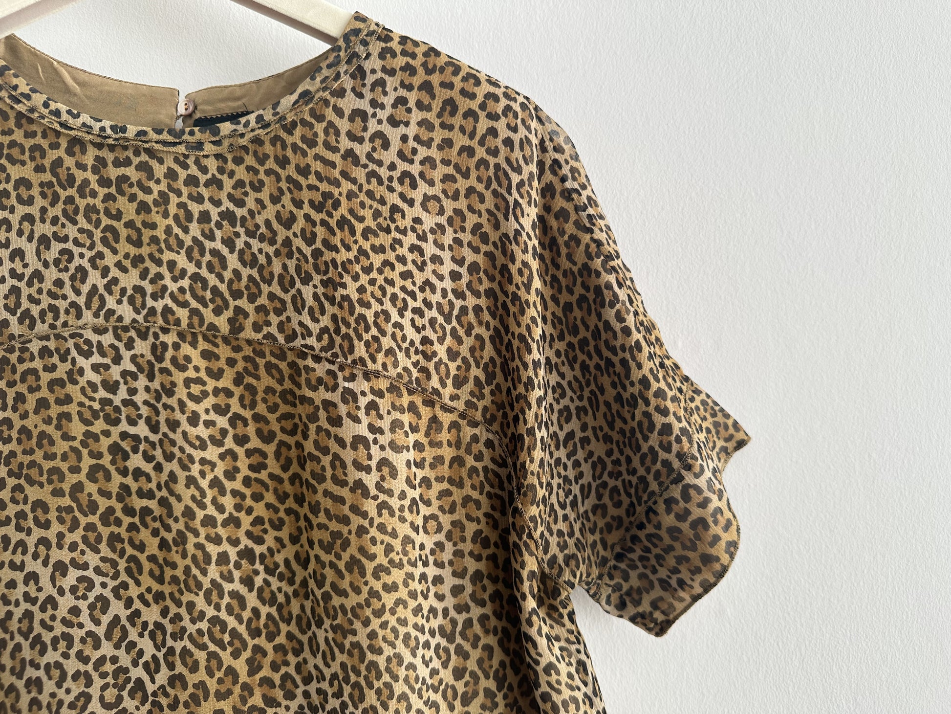 Drawer Leopard Print Silk Blouse, Size 36, Tops