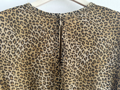 Drawer Leopard Print Silk Blouse, Size 36, Tops