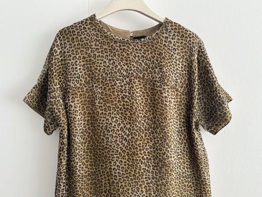 Drawer Leopard Print Silk Blouse, Size 36, Tops