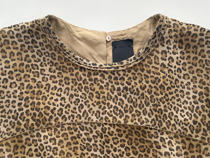 Drawer Leopard Print Silk Blouse, Size 36, Tops