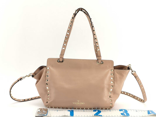 VALENTINO 2-Way Bag, Leather, Pink Beige, Rockstud, Handbag