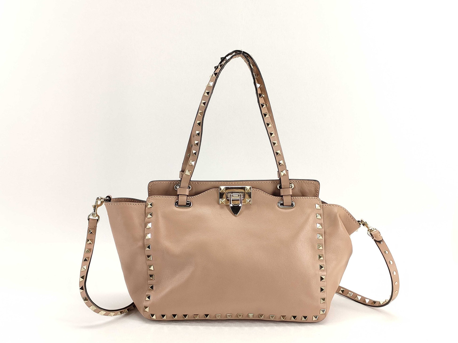 VALENTINO 2-Way Bag, Leather, Pink Beige, Rockstud, Handbag