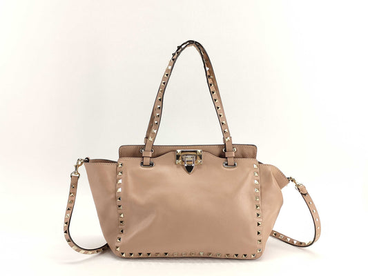 VALENTINO 2-Way Bag, Leather, Pink Beige, Rockstud, Handbag