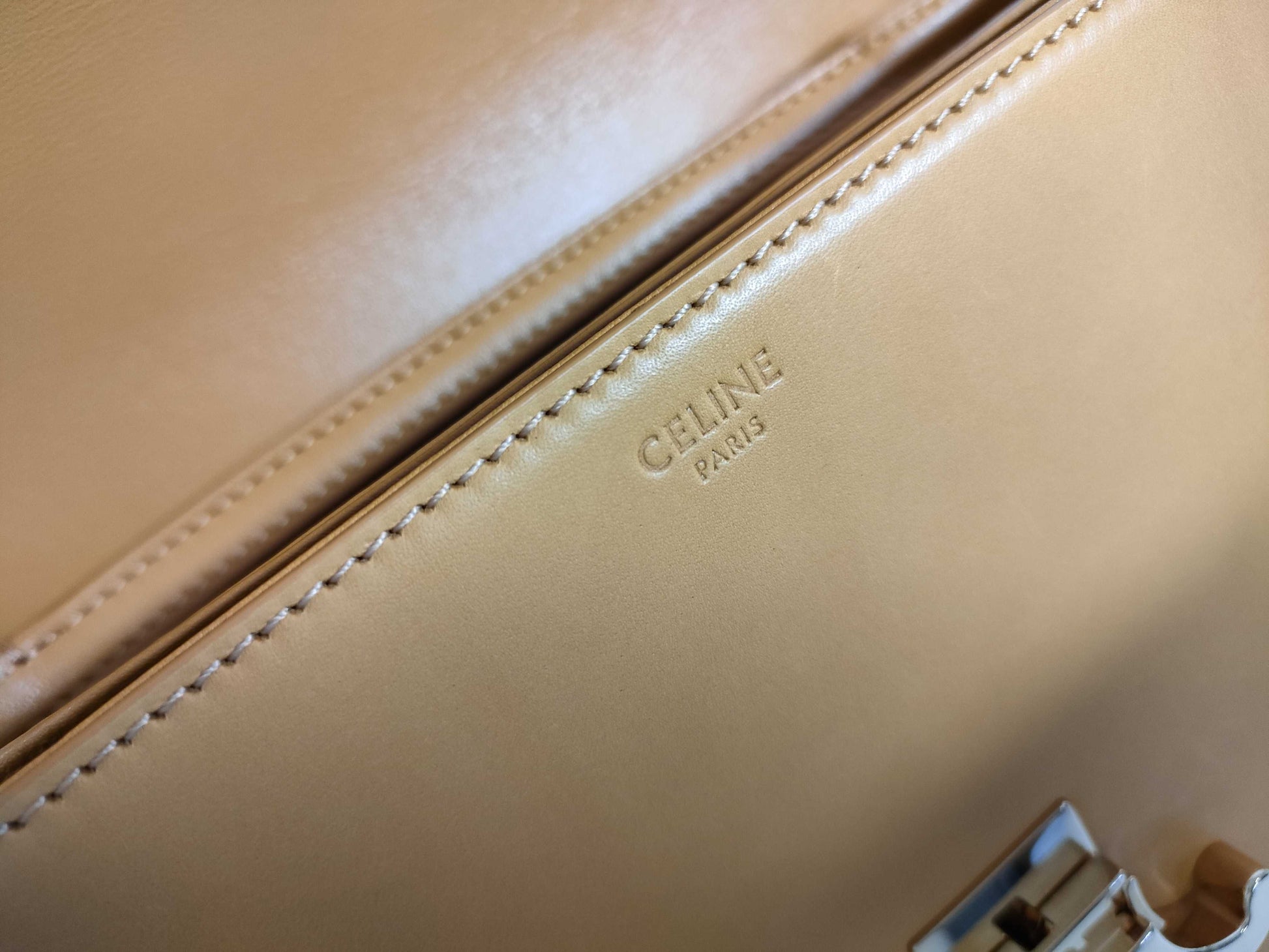 Celine Unused Triomphe Hardware Shoulder Bag in Natural