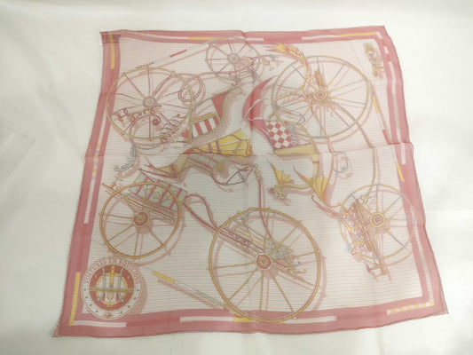 HERMES Carré VOITURES EN EQUILIBRE Silk Pink Scarf