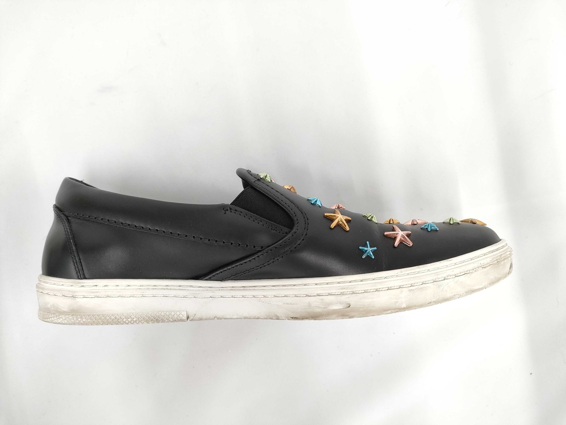 JIMMY CHOO Star Stud Slip-On Leather Sneakers, Black x Multi, #42