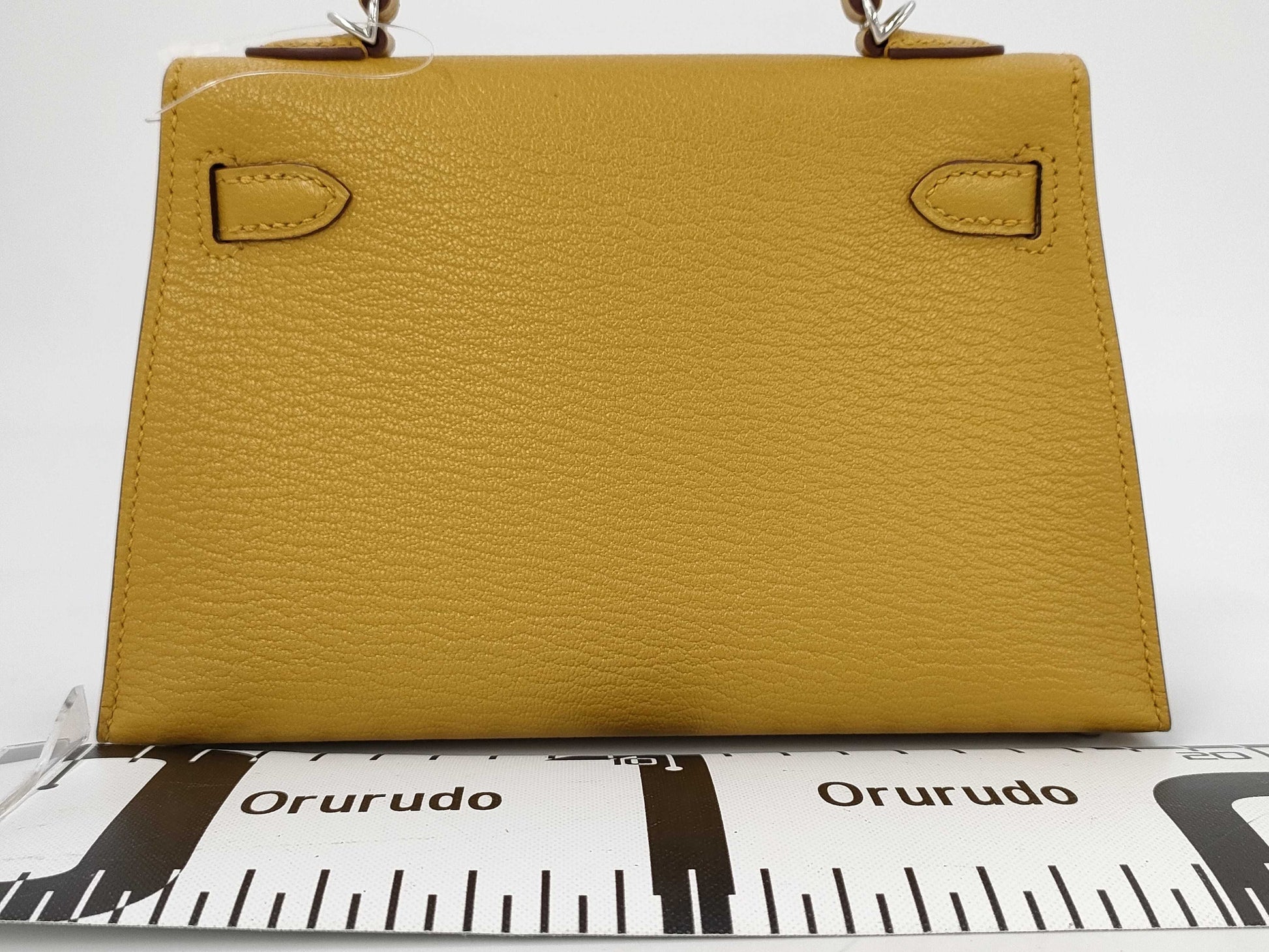 HERMES Mini Kelly Do Handbag, Chevre Jaune Ambre, Stitched, Silver Hardware, W Stamp, Hardware Seal