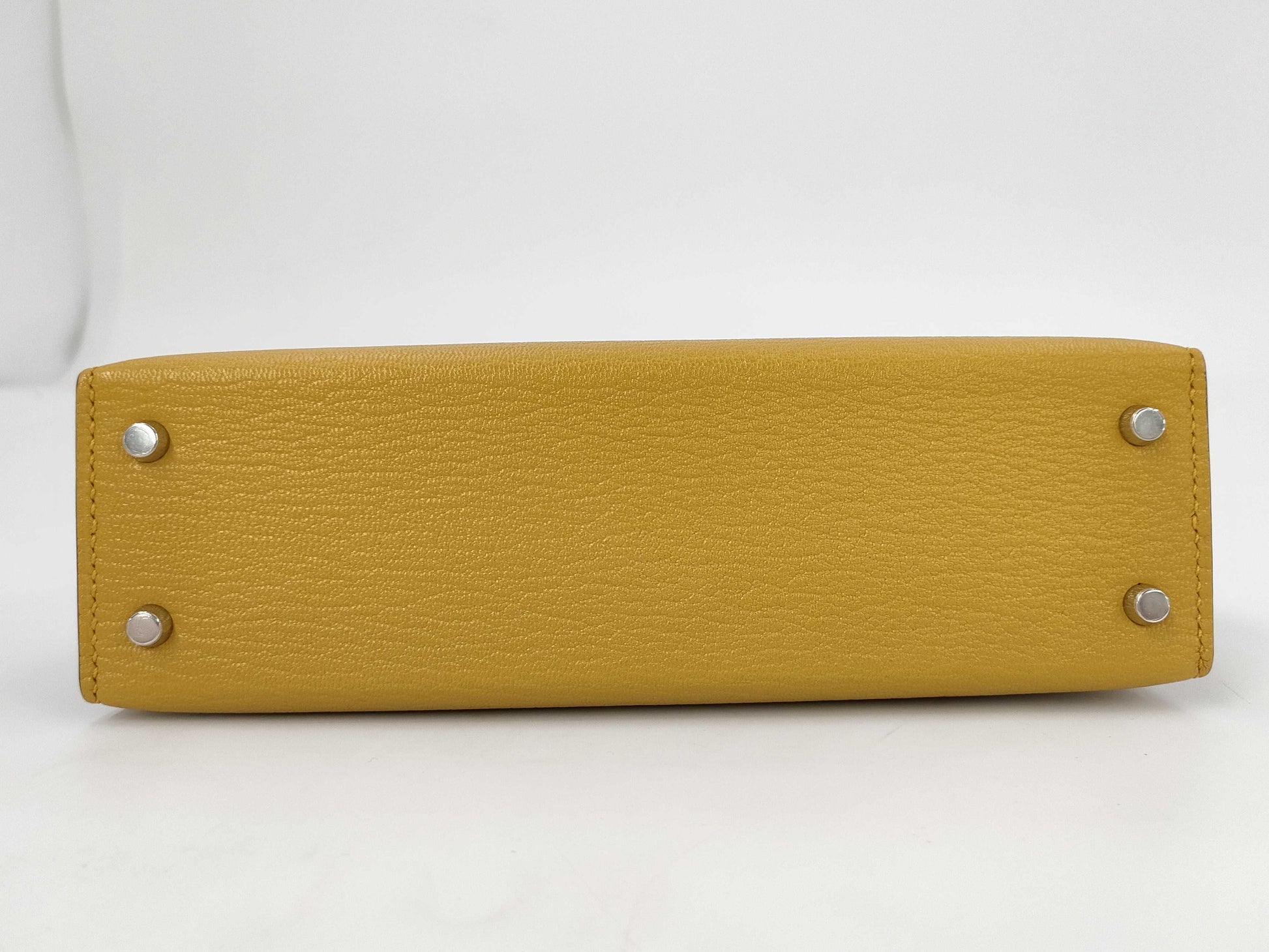 HERMES Mini Kelly Do Handbag, Chevre Jaune Ambre, Stitched, Silver Hardware, W Stamp, Hardware Seal