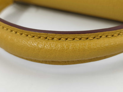 HERMES Mini Kelly Do Handbag, Chevre Jaune Ambre, Stitched, Silver Hardware, W Stamp, Hardware Seal