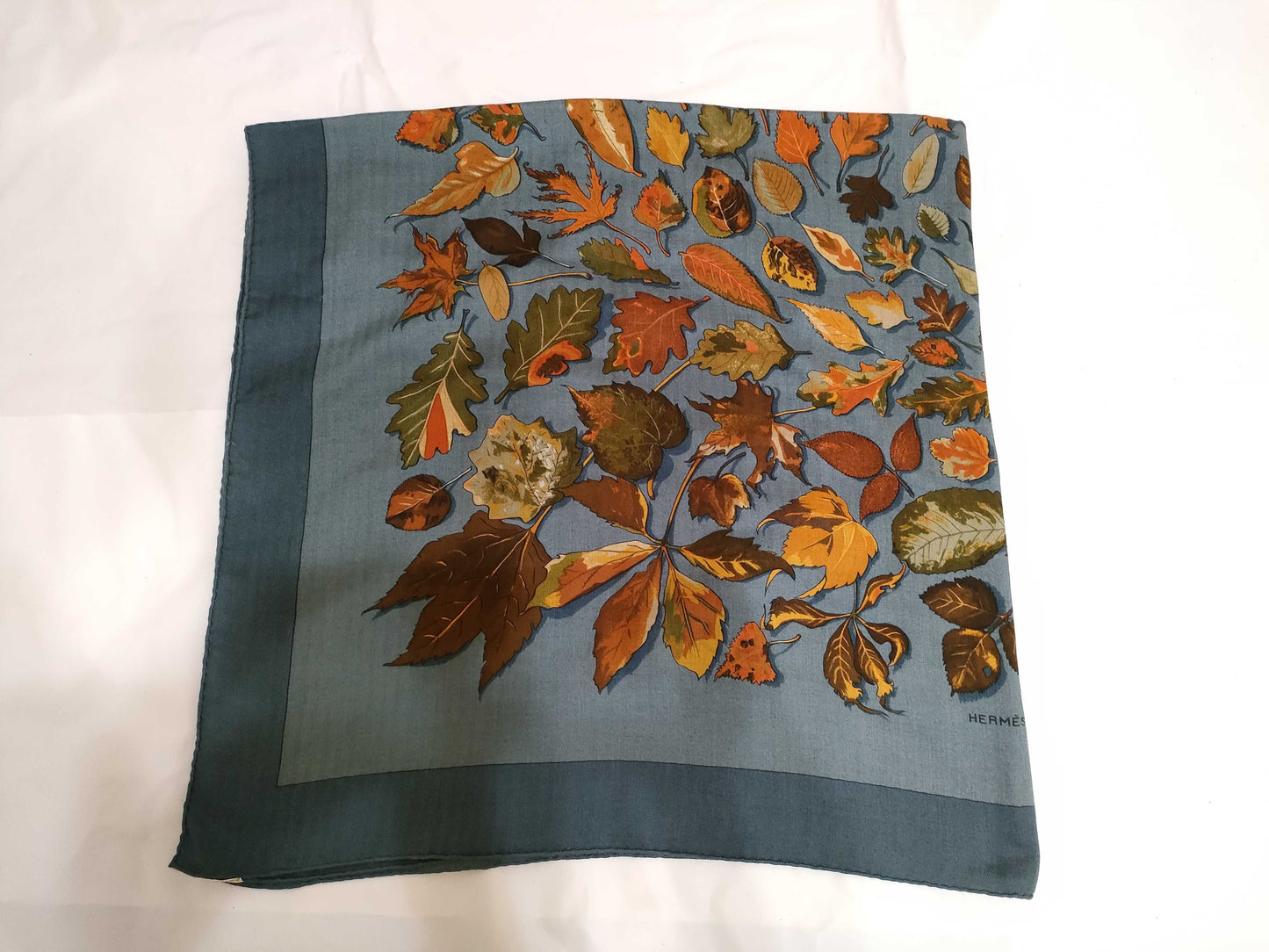 HERMES Carre 140 TOURBILLON Cashmere/Silk Scarf, Blue/Orange