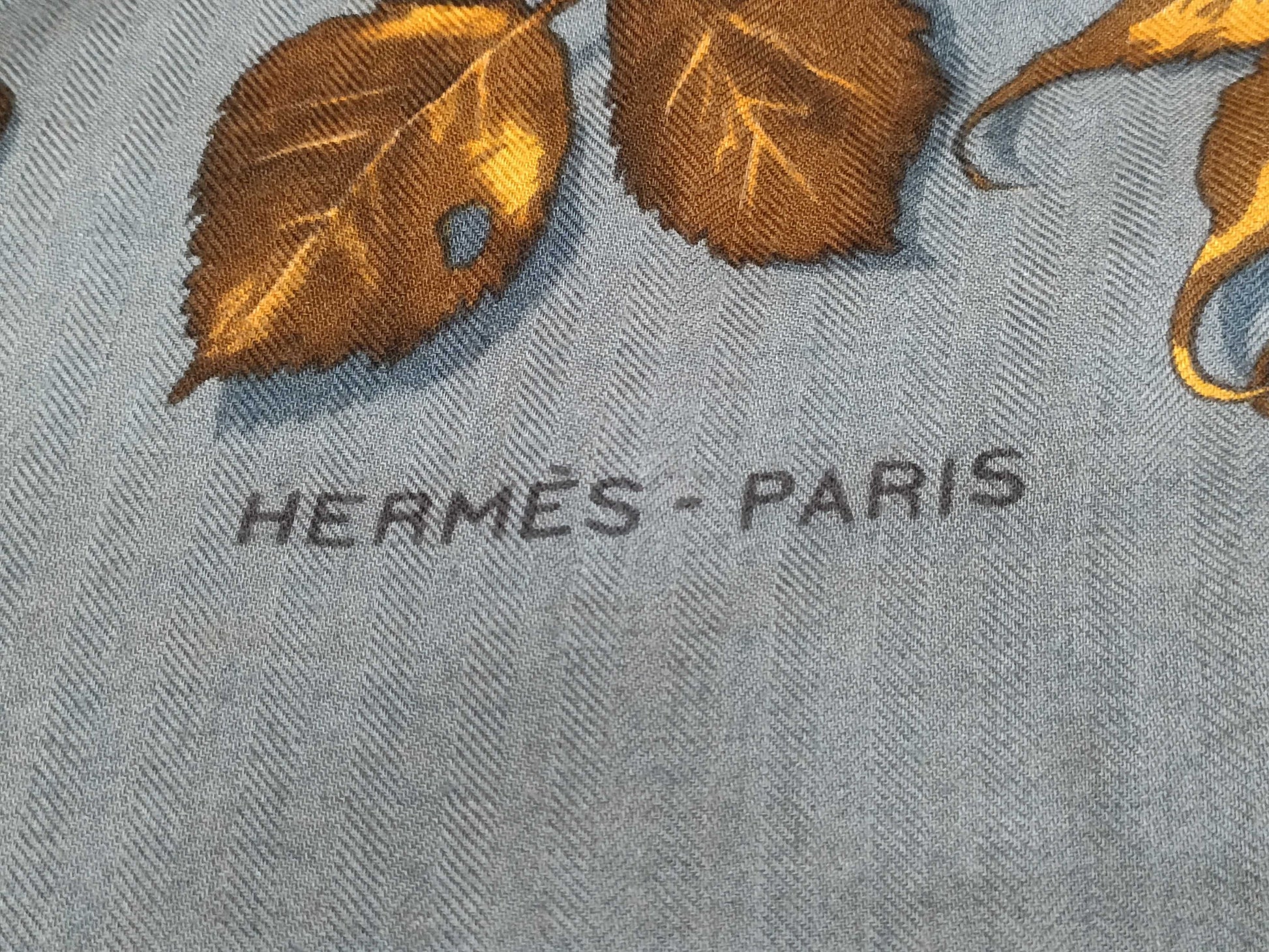 HERMES Carre 140 TOURBILLON Cashmere/Silk Scarf, Blue/Orange