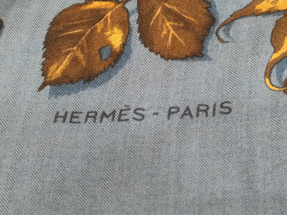 HERMES Carre 140 TOURBILLON Cashmere/Silk Scarf, Blue/Orange