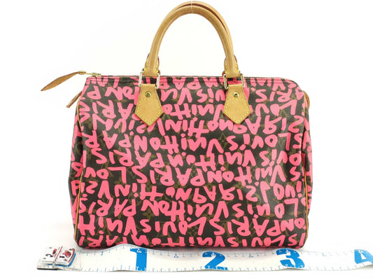 LOUIS VUITTON Graffiti Speedy 30 Boston Bag, Fuchsia and Brown, M93704 AA0039
