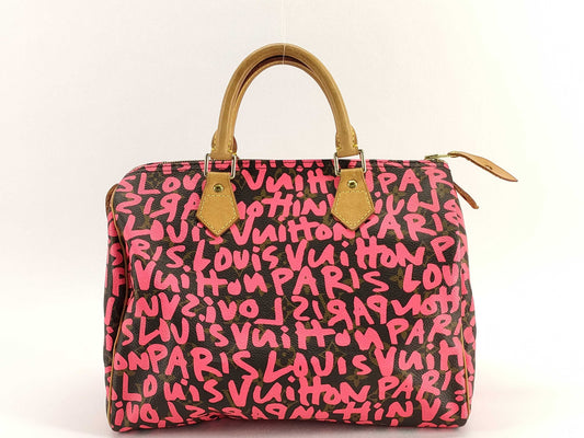 LOUIS VUITTON Graffiti Speedy 30 Boston Bag, Fuchsia and Brown, M93704 AA0039