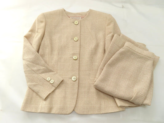 Burberrys Tweed Suit Set, Silk, Wool, and Nylon, Beige, #7, Other Apparel