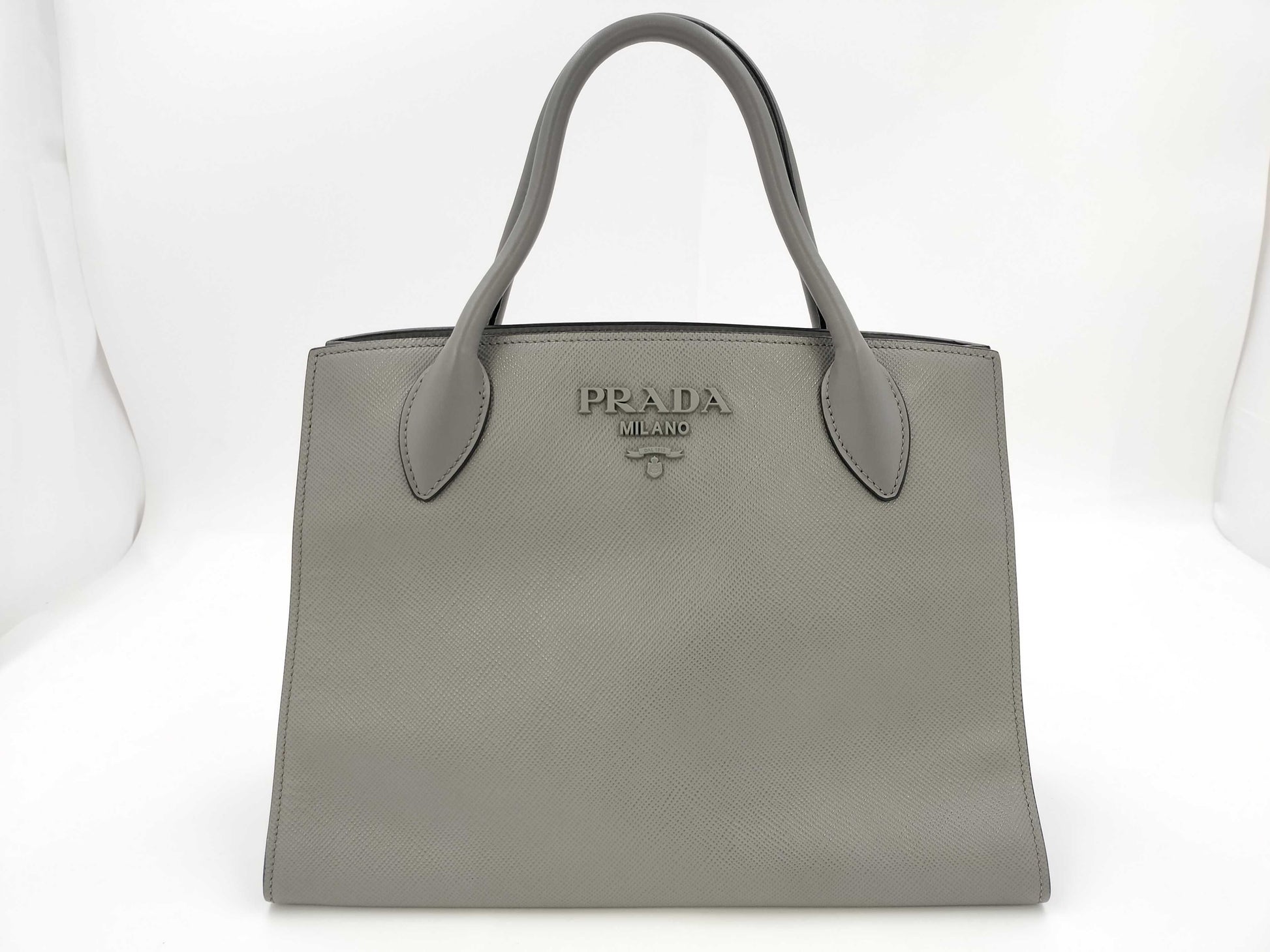 PRADA Saffiano Cuir Gray 1BA155 Handbag Tote Bag