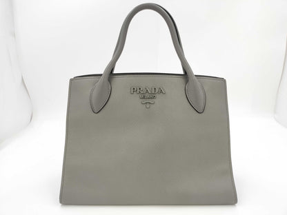 PRADA Saffiano Cuir Gray 1BA155 Handbag Tote Bag