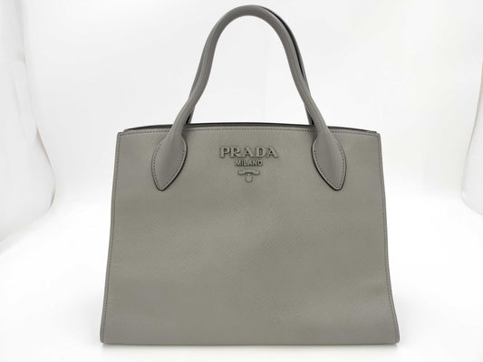 PRADA Saffiano Cuir Gray 1BA155 Handbag Tote Bag
