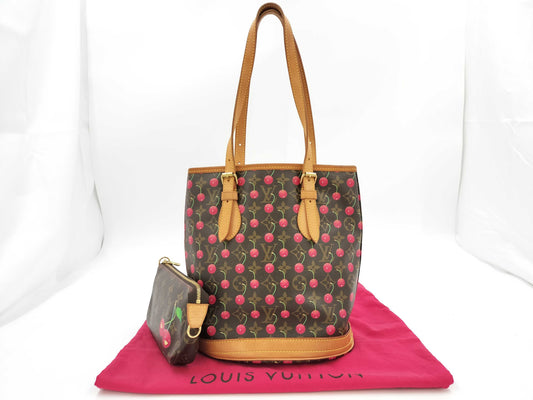 LOUIS VUITTON Cherry Bucket by Takashi Murakami, PM Monogram Cherry, M95012 FL0025 Tote Bag
